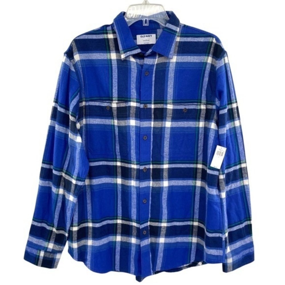 Old Navy Men’s Blue Double Brushed Plaid Flannel Shirt New